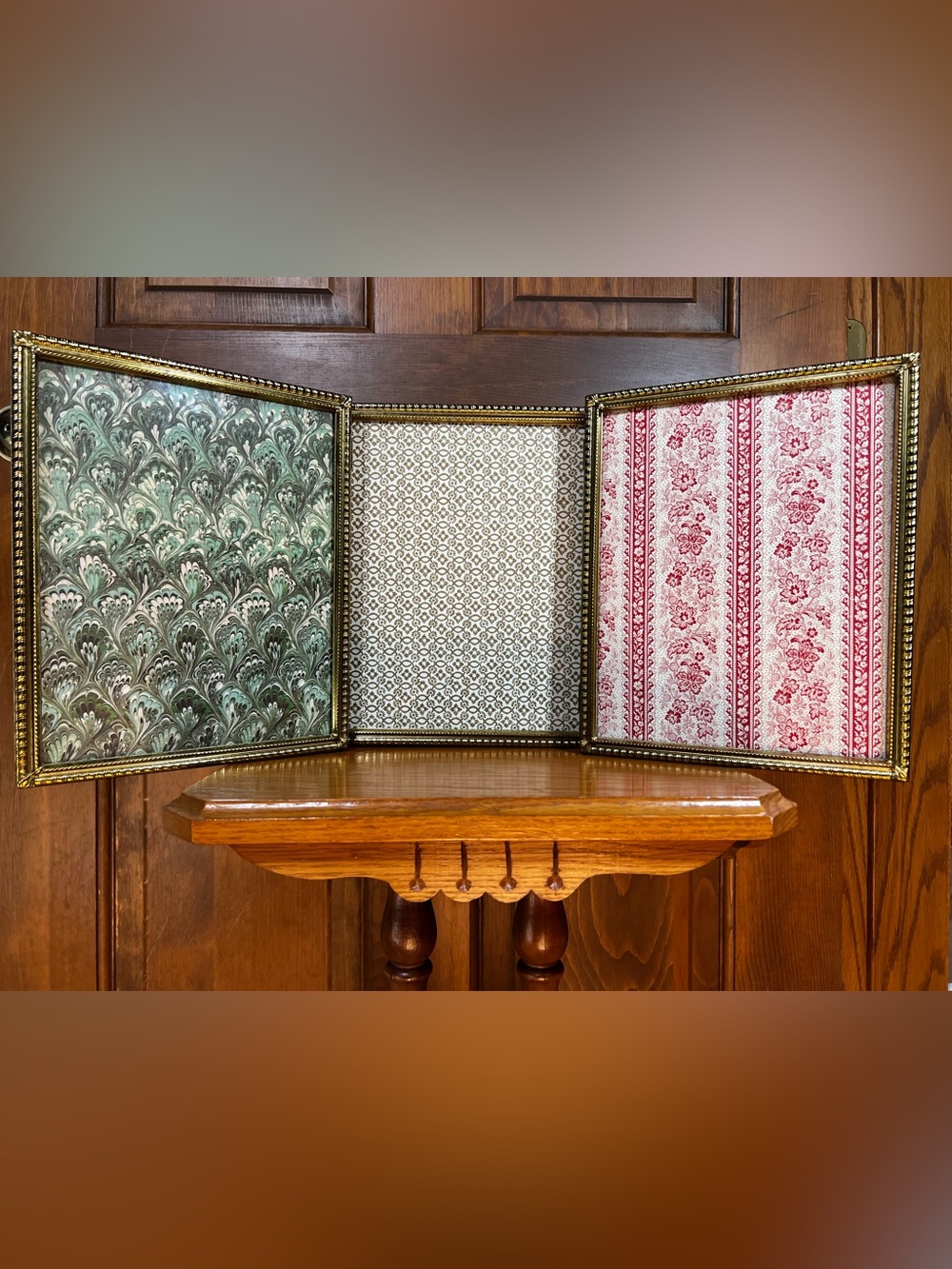 Vintage Gold Triptych Picture Frame w/ Italian Paper Inserts